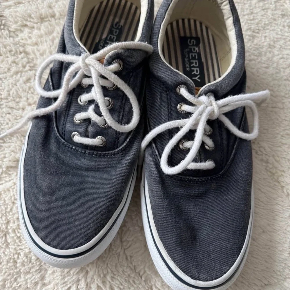 Mens Sperry Dark Blue salt washed Canvas Lace-Up Boat Shoes